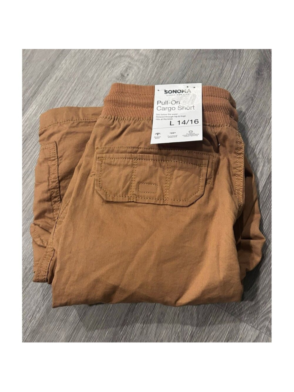 Sonoma Cargo Shorts Boys Large 14 16 Pull On Drawstring Brown NWT - Picture 6 of 6